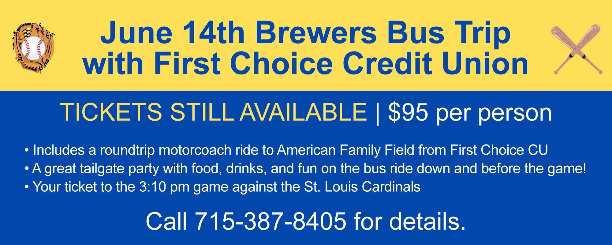 There are still tickets for the Brewer Bus to see a game June 14th!